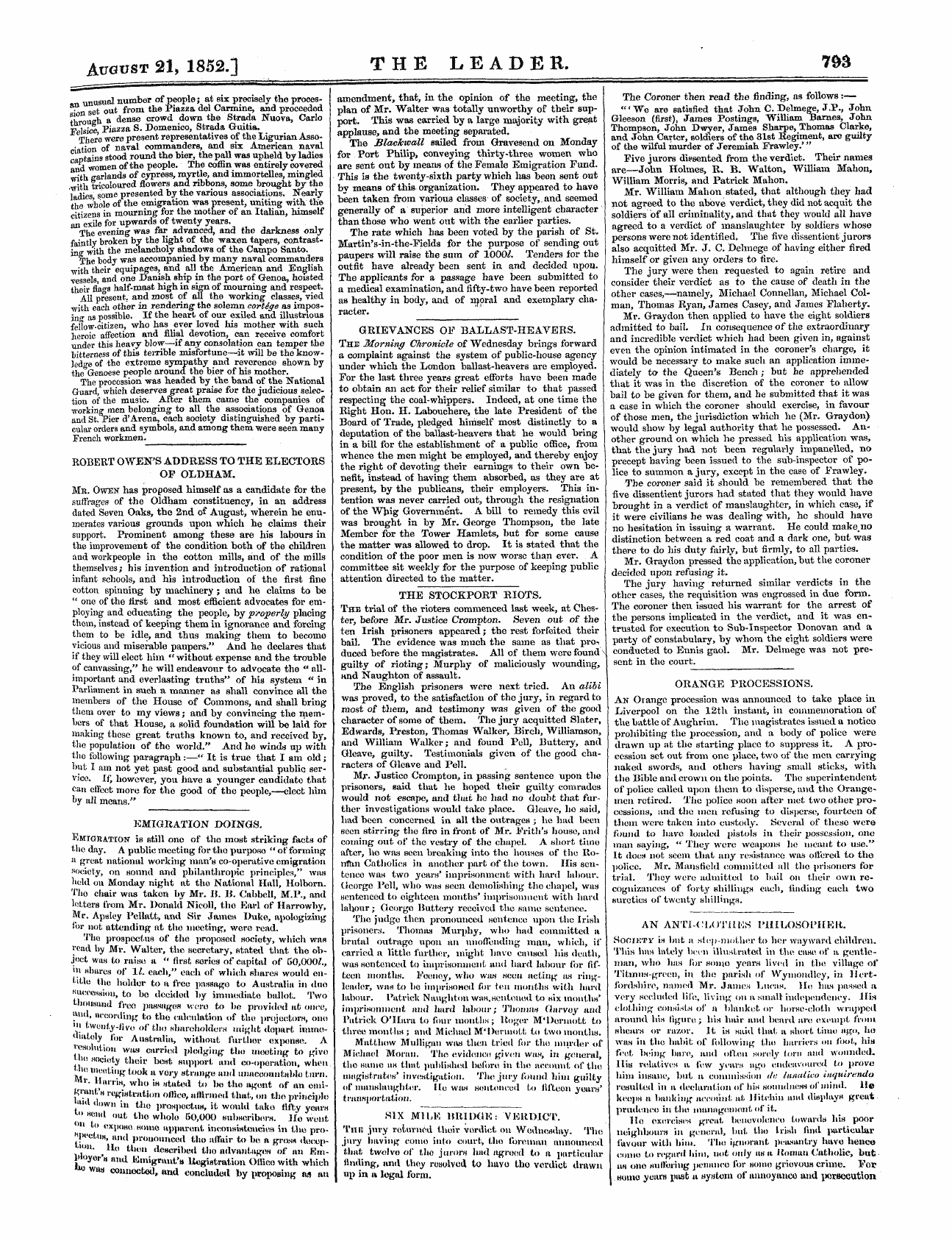 Leader (1850-1860): jS F Y, Country edition - Emigration Doings. Emigration" Is Still ...