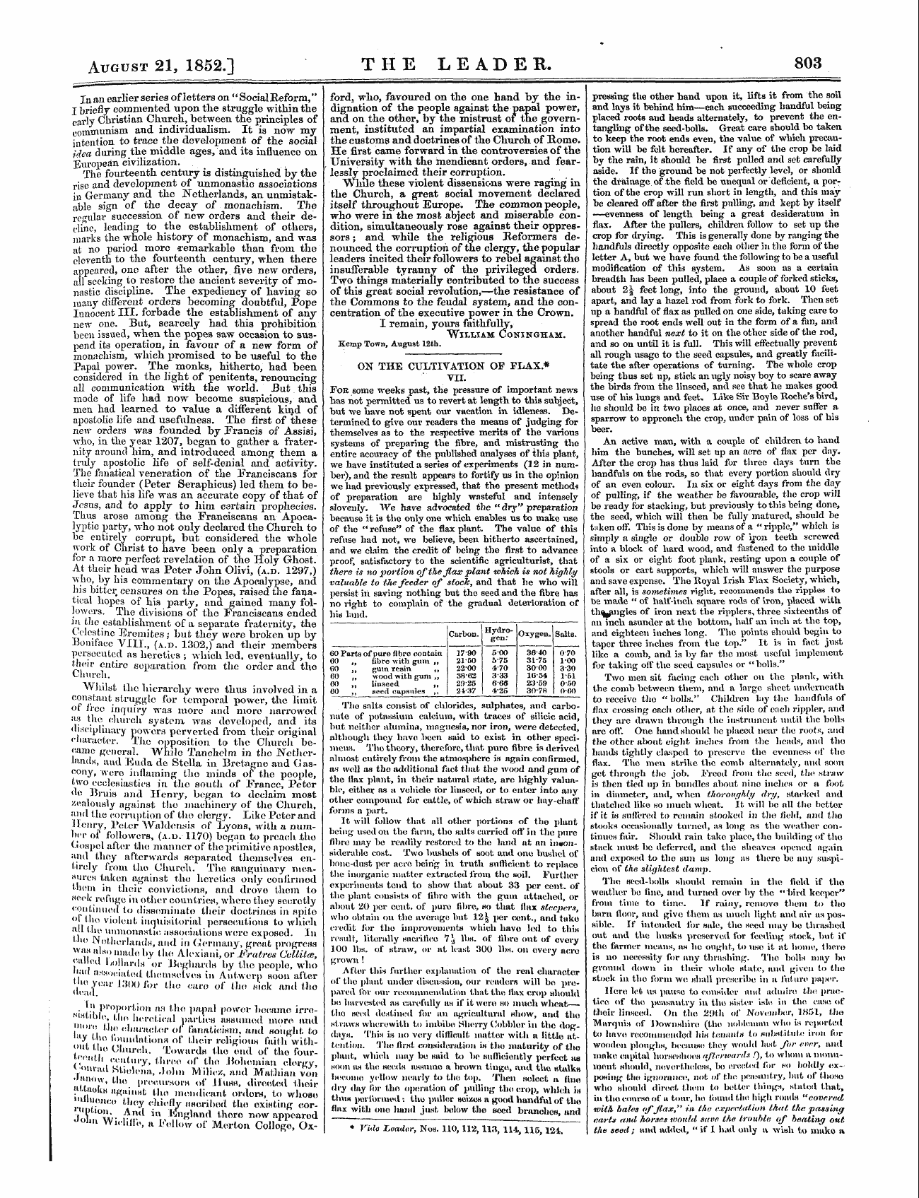 Leader (1850-1860): jS F Y, Country edition - On The Cultivation Op Flax * Vii. Fob So...