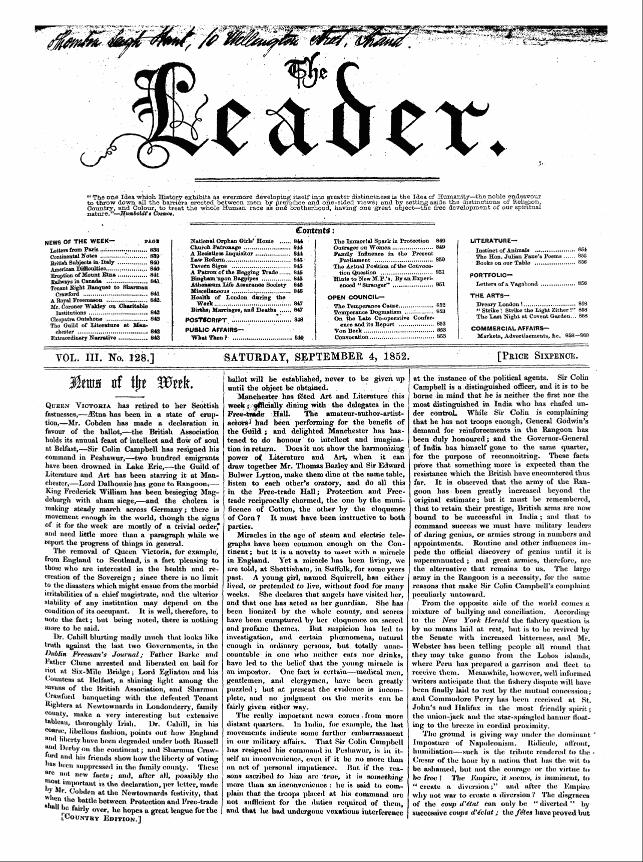 Leader (1850-1860): jS F Y, Country edition: 1