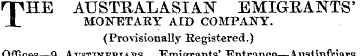 THE AUSTRALASIAN EMIGRANTS' MONETARY AID...
