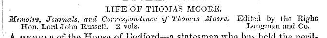 LIFE OF THOMAS MOORE. Memoirs, Journals,...