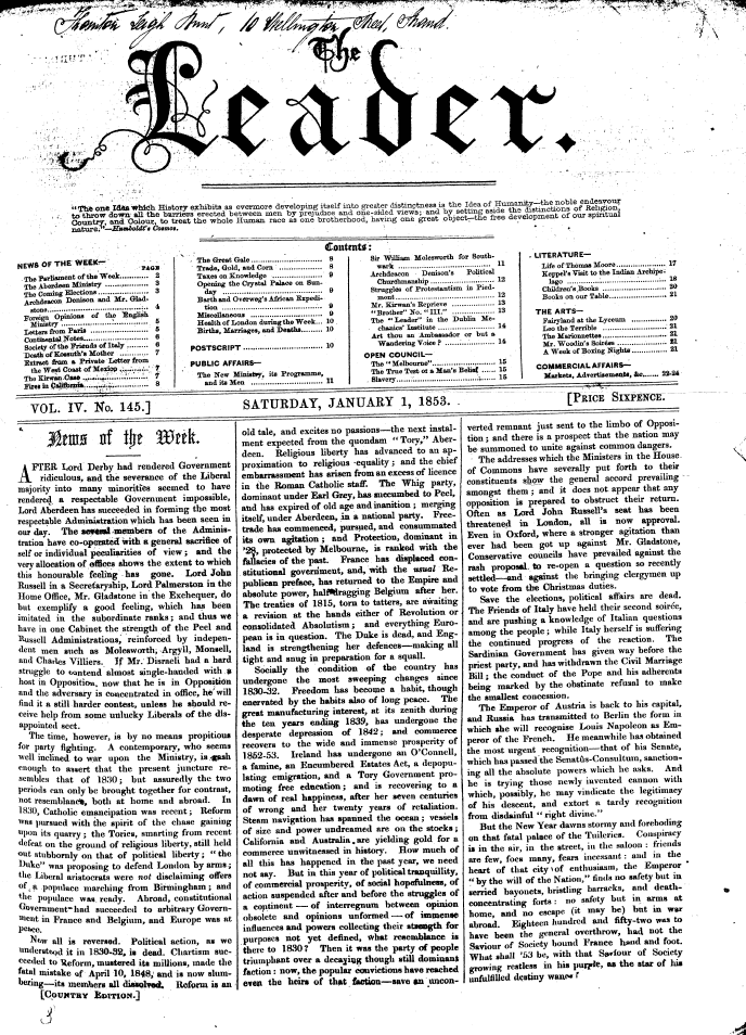 Leader (1850-1860): jS F Y, Country edition - , Evyg Of The Week— Thegreatgale 8 Sir W...