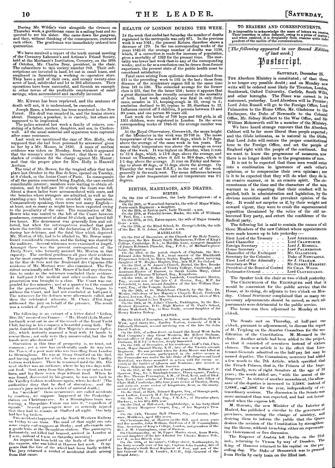 Leader (1850-1860): jS F Y, Country edition - Health Of London During The Week. In The...