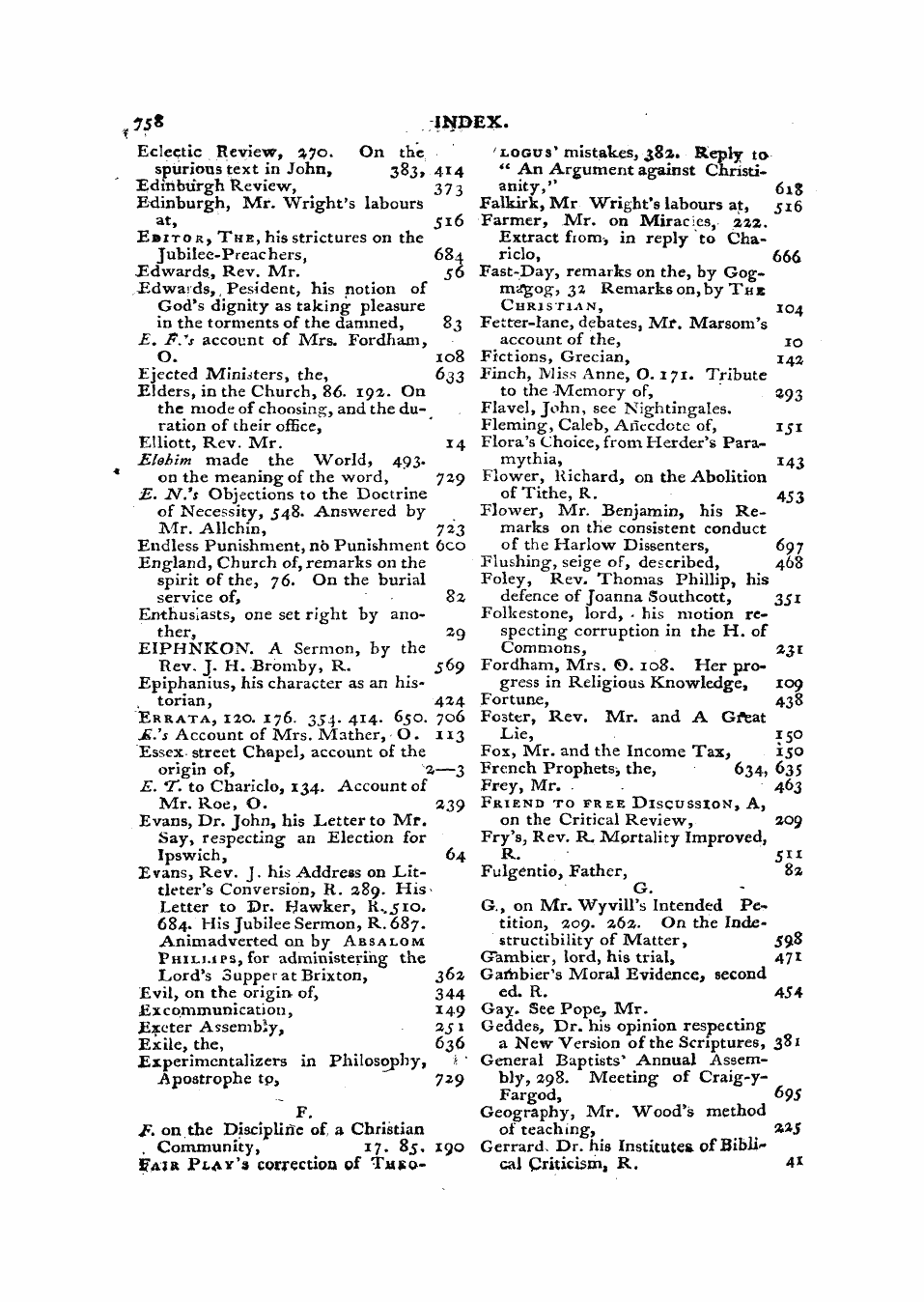 Monthly Repository (1806-1838) and Unitarian Chronicle (1832-1833): F Y, 1st edition, End matter: 6