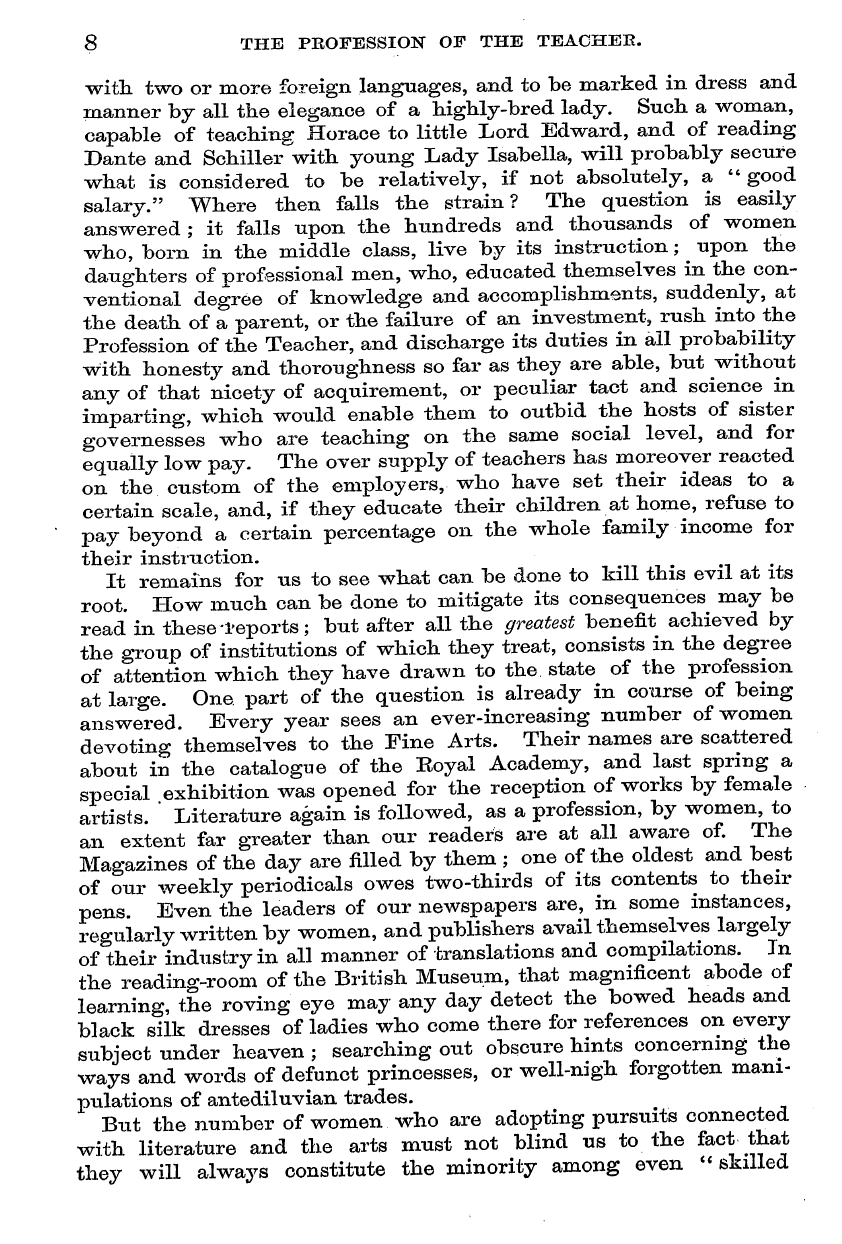 English Woman’s Journal (1858-1864): F Y, 1st edition - 8 The Profession Of The Teachek.