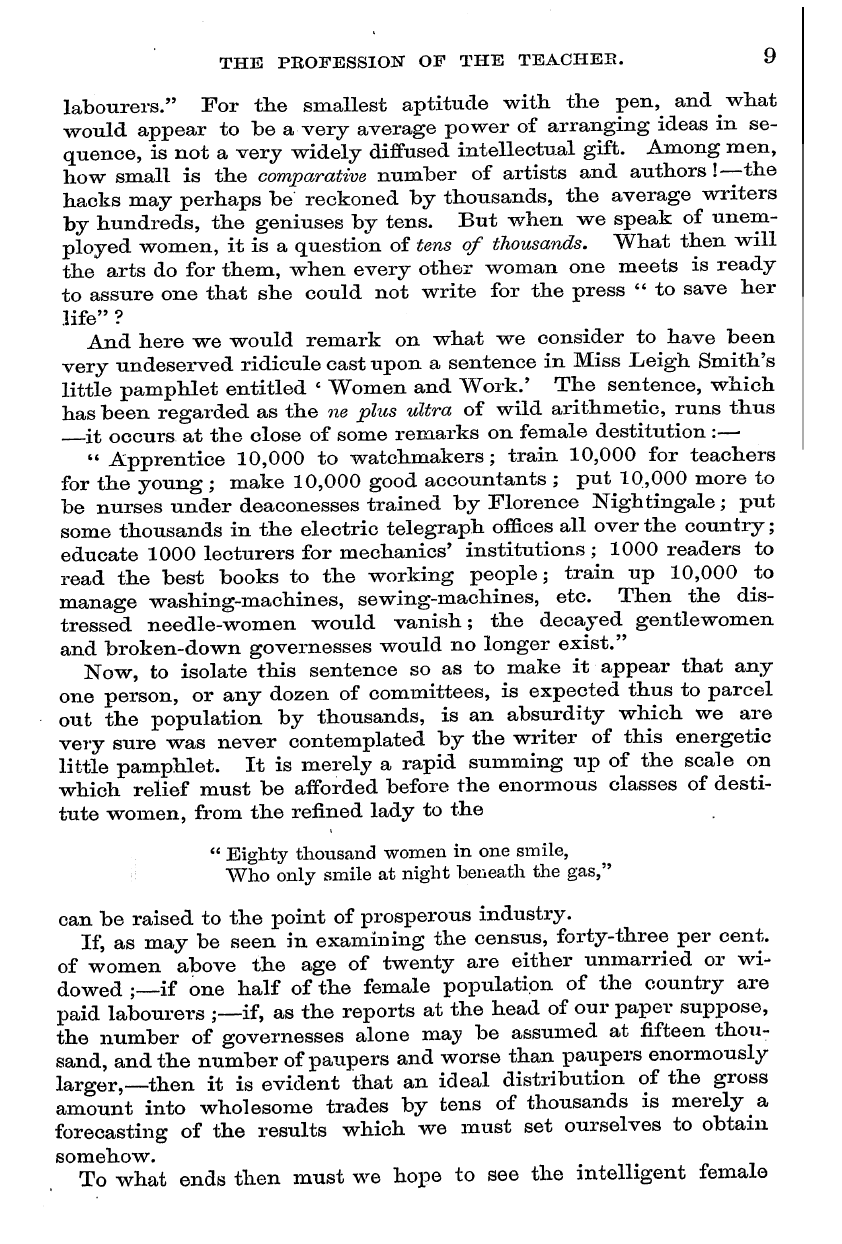 English Woman’s Journal (1858-1864): F Y, 1st edition - I The Profession Of The Teaches. 9