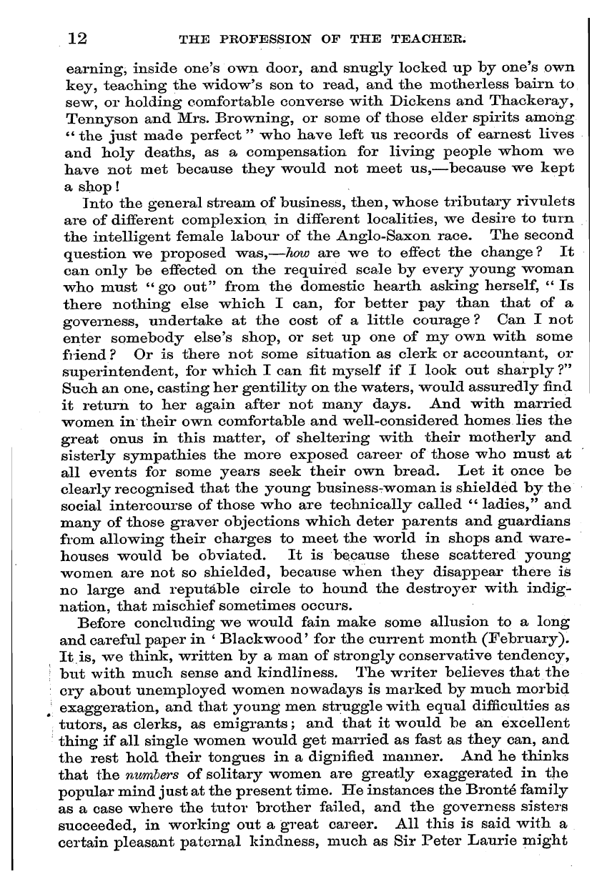 English Woman’s Journal (1858-1864): F Y, 1st edition - 12 The Profession Of The Teacher.