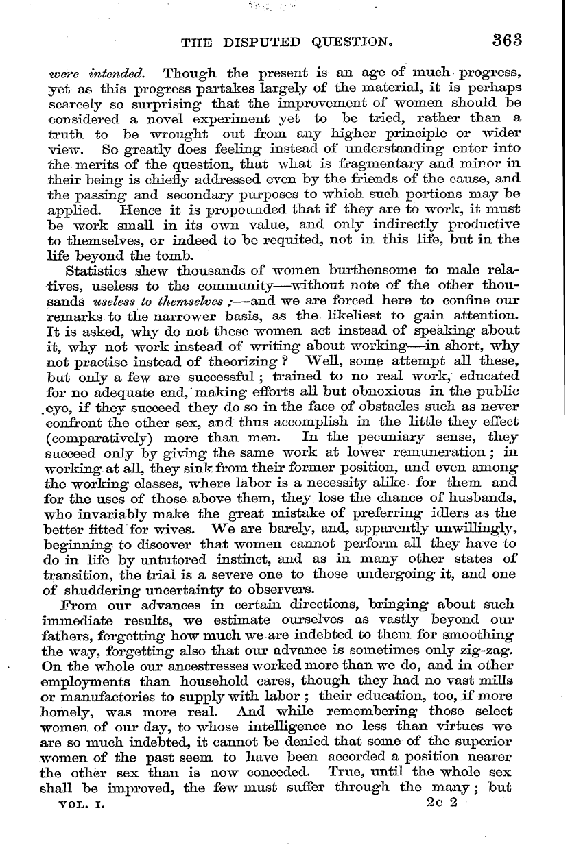 English Woman’s Journal (1858-1864): F Y, 1st edition - The Disputed Question* 363