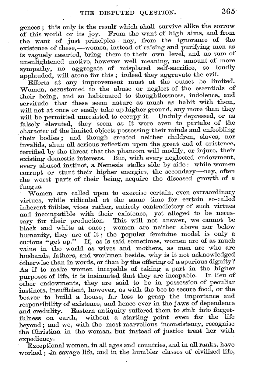 English Woman’s Journal (1858-1864): F Y, 1st edition - The Disputed Question. 365