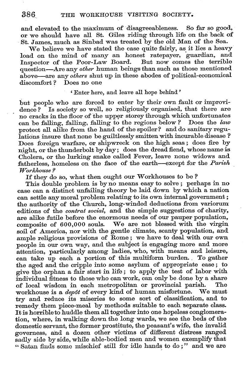 English Woman’s Journal (1858-1864): F Y, 1st edition - 386. The Workpipuse Visiting Society.