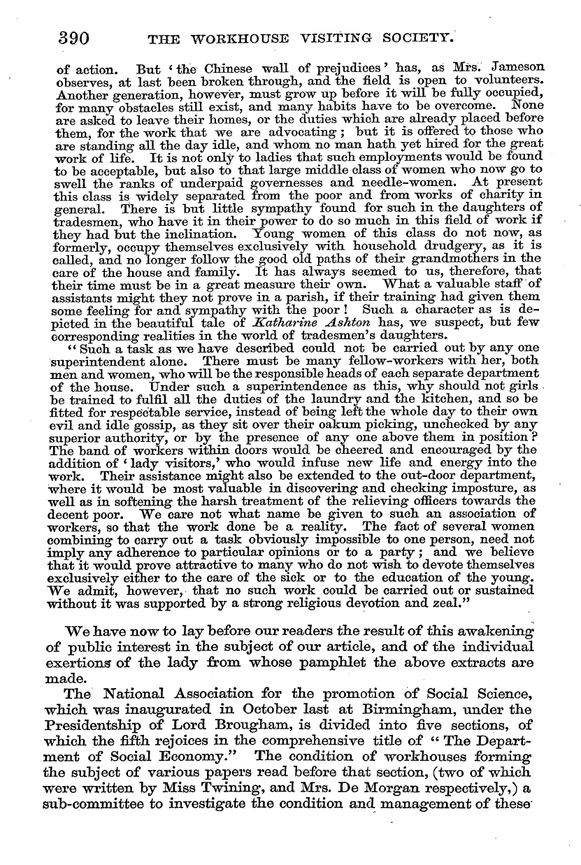 English Woman’s Journal (1858-1864): F Y, 1st edition - 390 The Workhouse Visiting Society.