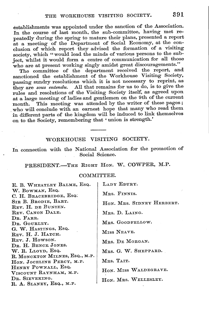 English Woman’s Journal (1858-1864): F Y, 1st edition - The Wobkhoxjse Visiting Society, 891