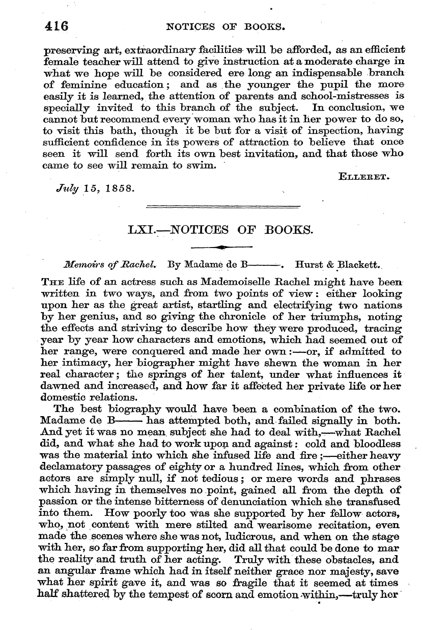 English Woman’s Journal (1858-1864): F Y, 1st edition - M 416 Notices Of Books.