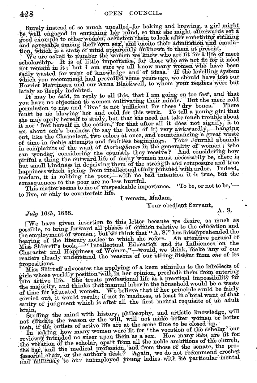 English Woman’s Journal (1858-1864): F Y, 1st edition - 428. Open Council.