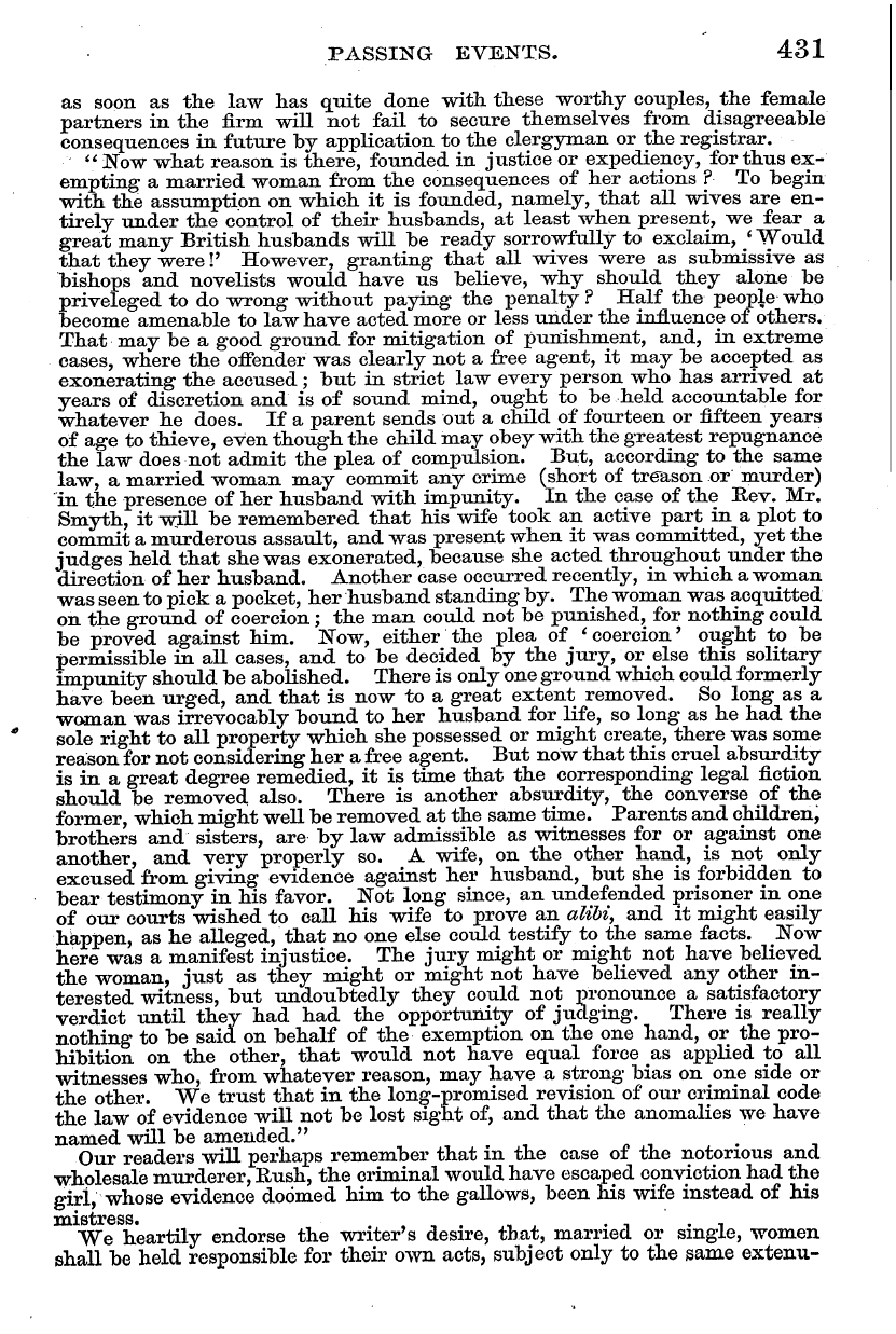 English Woman’s Journal (1858-1864): F Y, 1st edition - Passing Events. 431