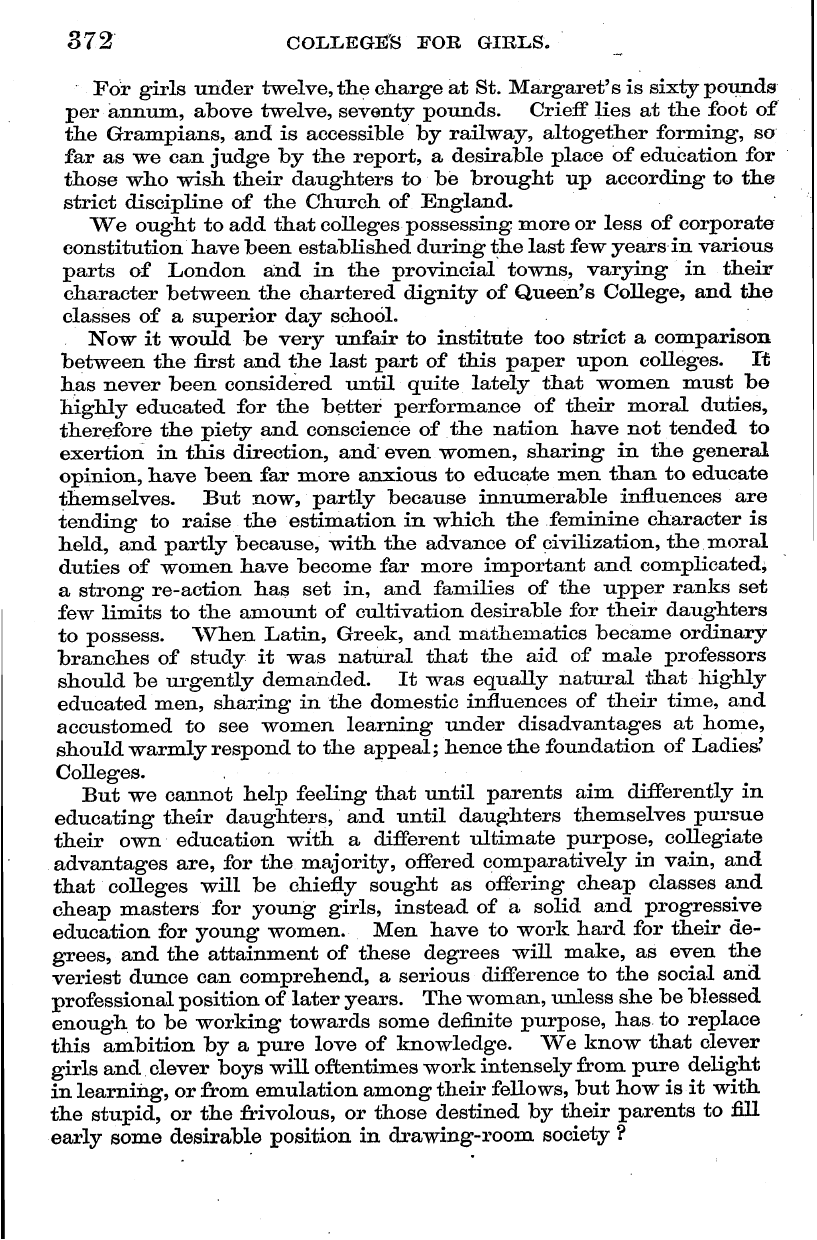 English Woman’s Journal (1858-1864): F Y, 1st edition - 372 Colleges Foe Girls.