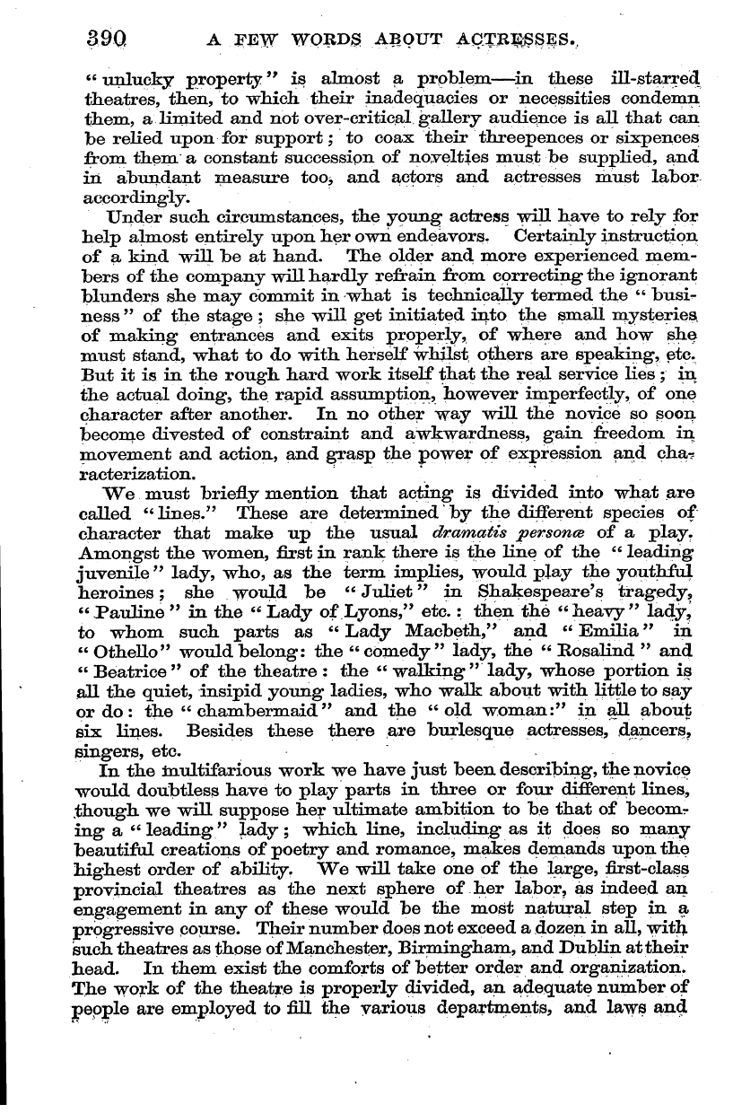 English Woman’s Journal (1858-1864): F Y, 1st edition - 390 A Few Words About Actresses , .