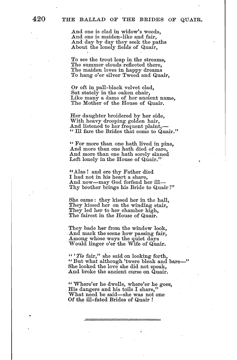 English Woman’s Journal (1858-1864): F Y, 1st edition - 420 The Ballad Of The Bmdes Of Quaik.