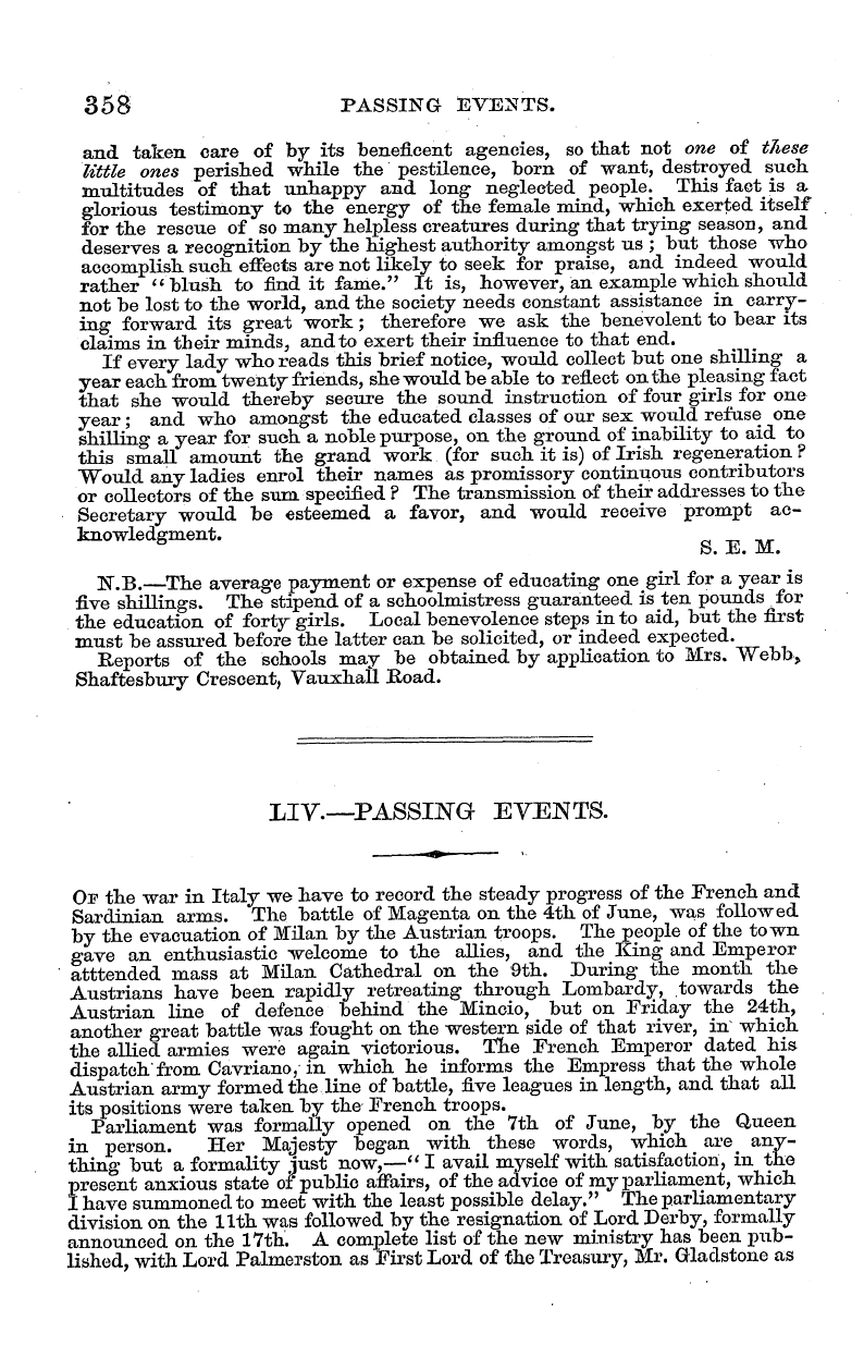 English Woman’s Journal (1858-1864): F Y, 1st edition - 358 Passing Events.