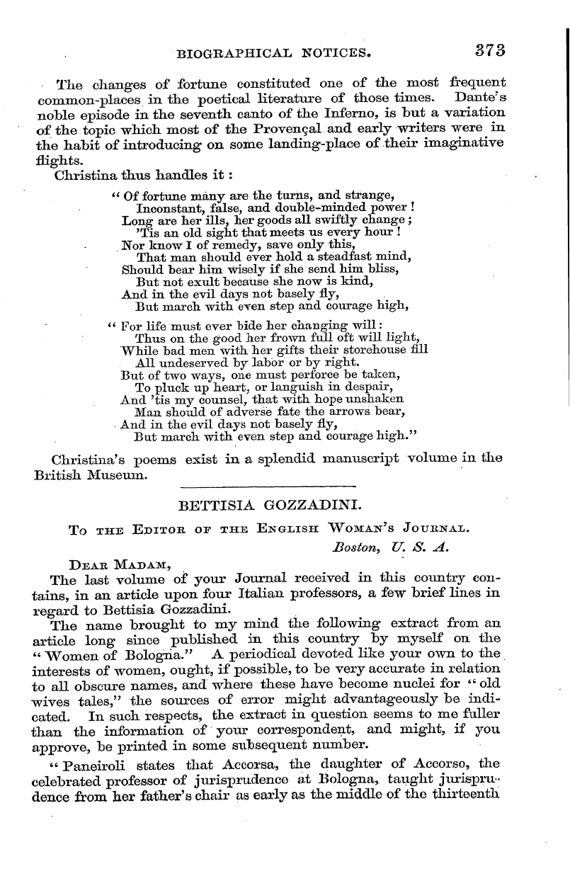 English Woman’s Journal (1858-1864): F Y, 1st edition - Biographical Notices. 373