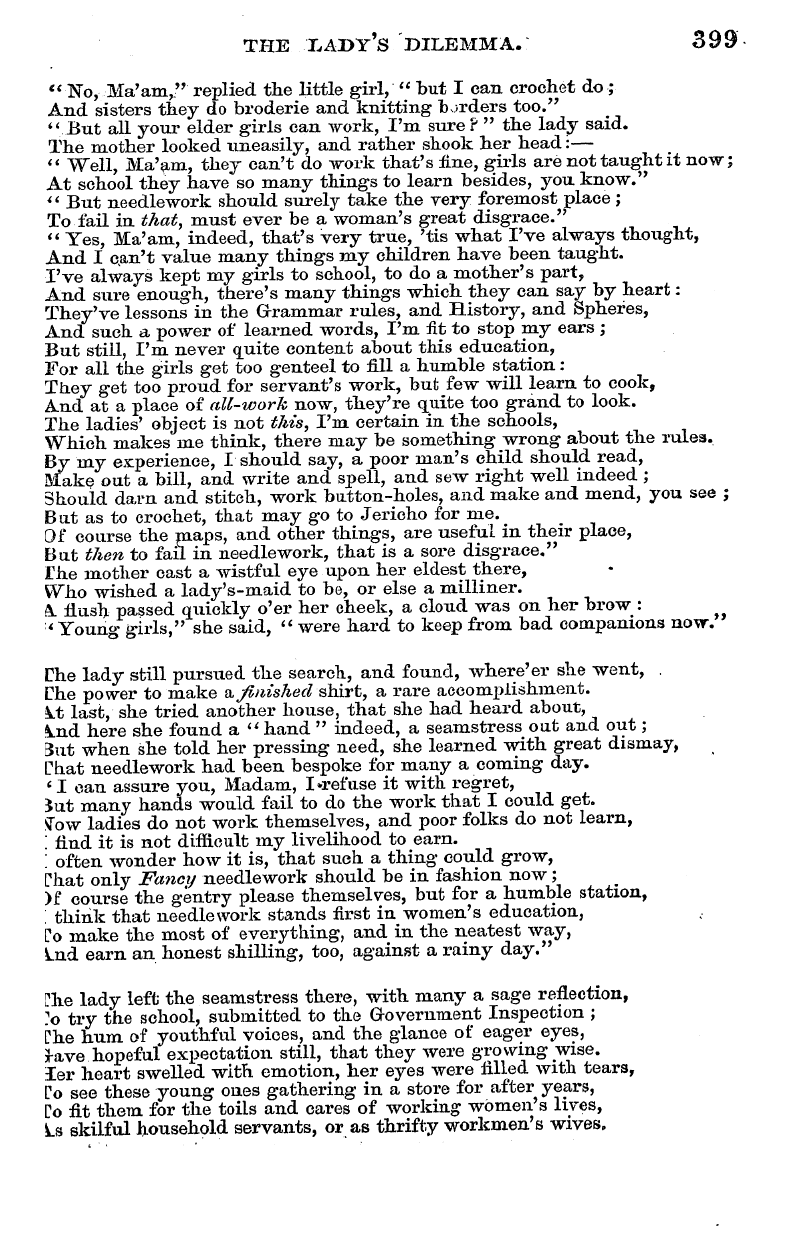 English Woman’s Journal (1858-1864): F Y, 1st edition - The Lady's Dilemma. - 399