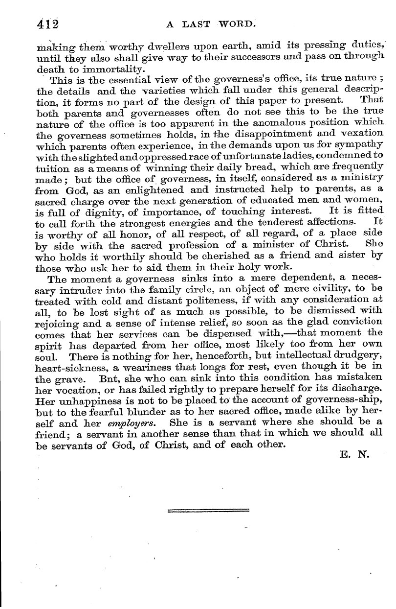 English Woman’s Journal (1858-1864): F Y, 1st edition - 412 A Last -Word.