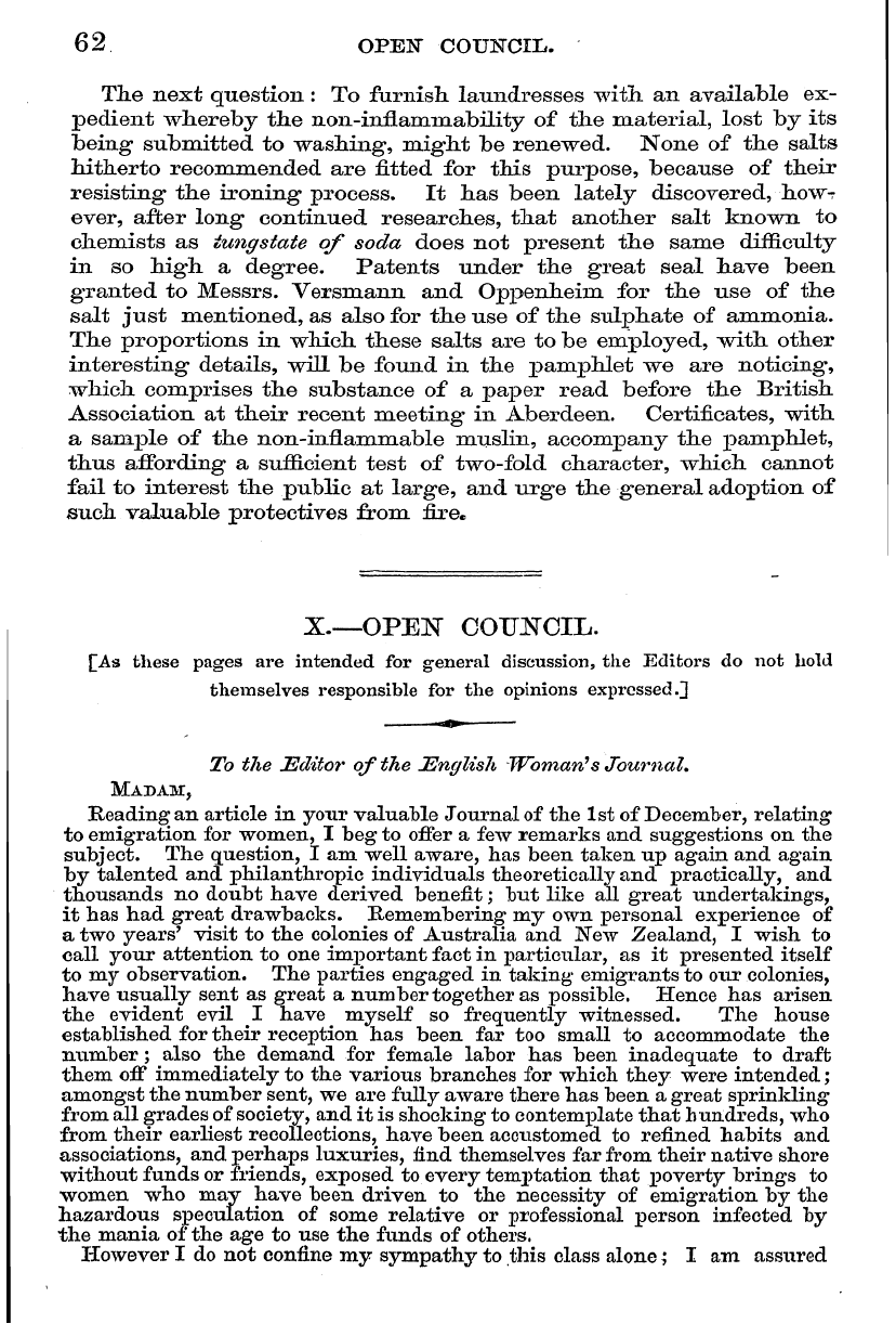 English Woman’s Journal (1858-1864): F Y, 1st edition - 62 Open- Counciii.