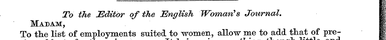 To the Editor of the English Womarts Jou...