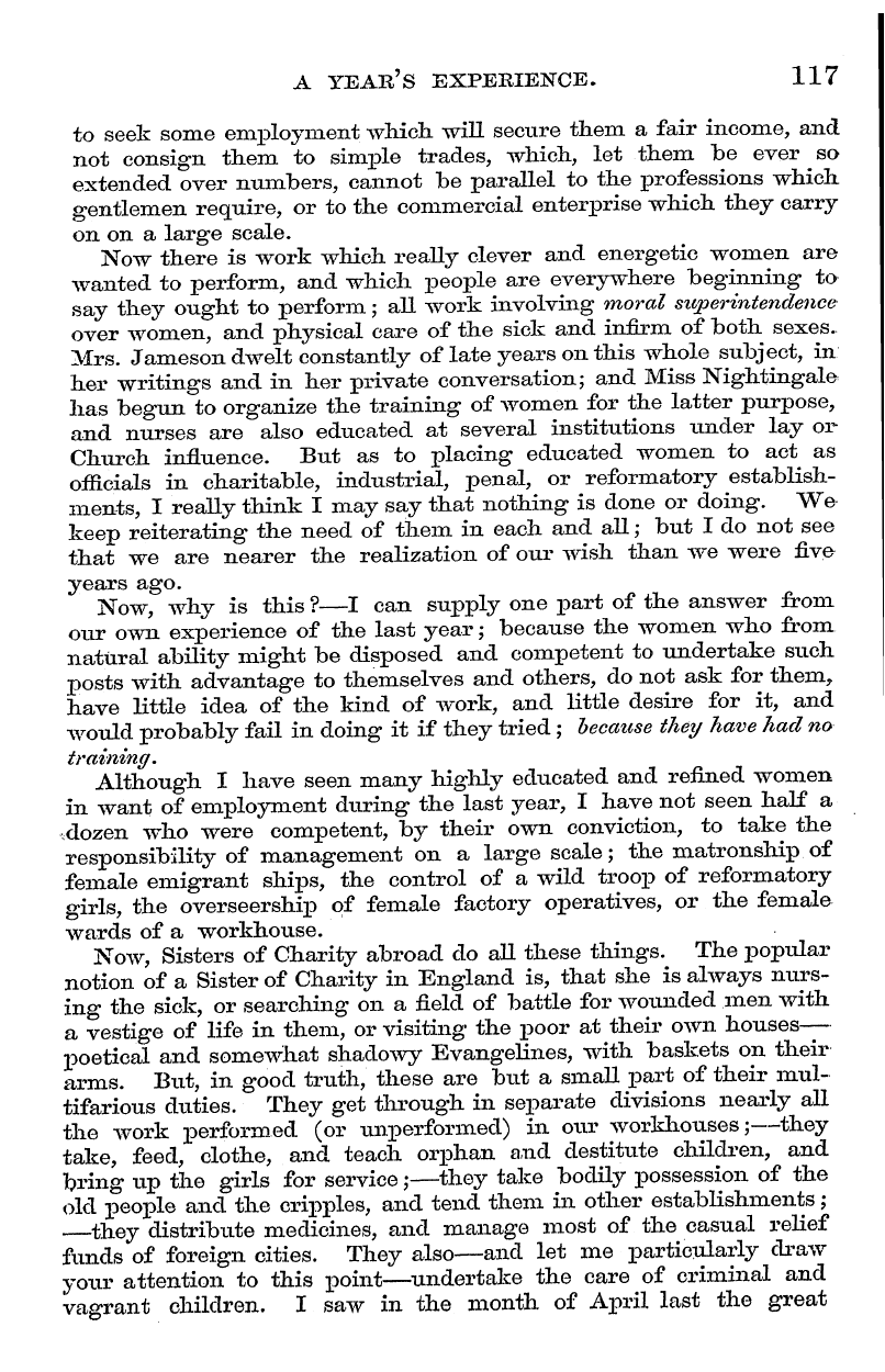 English Woman’s Journal (1858-1864): F Y, 1st edition - A Year's Experience. 117