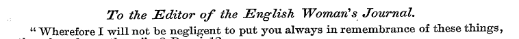 To the Editor of the English Woman's Jou...