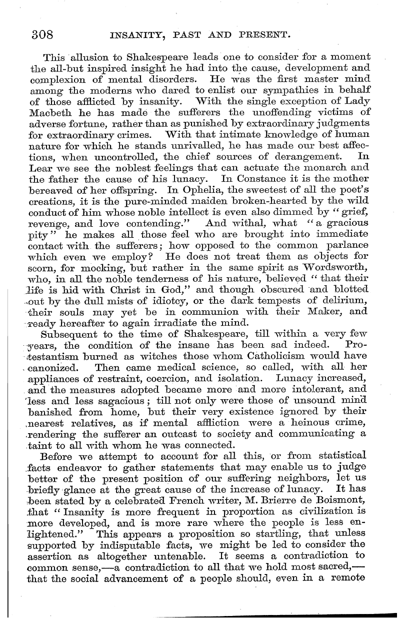 English Woman’s Journal (1858-1864): F Y, 1st edition - 308 Insanity, Past And Present.