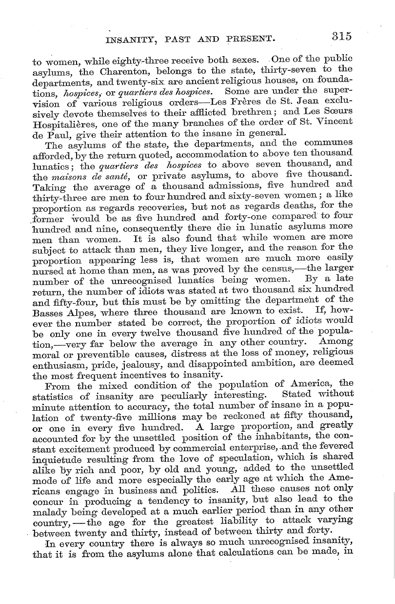 English Woman’s Journal (1858-1864): F Y, 1st edition - •V. Past And Present. 315 Insanity,