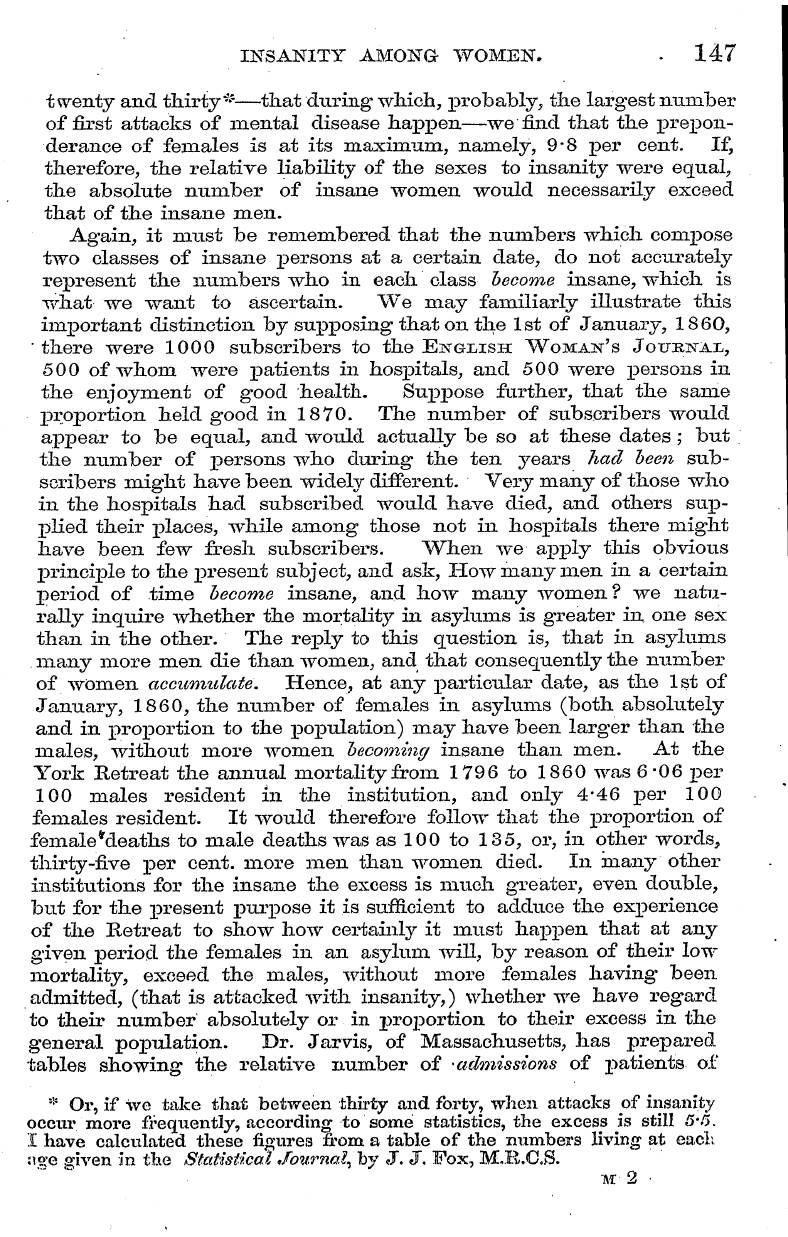 English Woman’s Journal (1858-1864): F Y, 1st edition - Insanity Among- Women. . 147