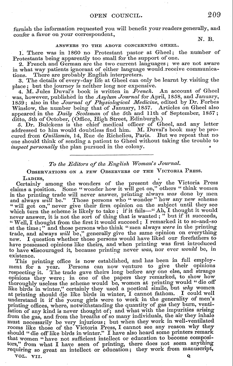 English Woman’s Journal (1858-1864): F Y, 1st edition - Open Council. 209