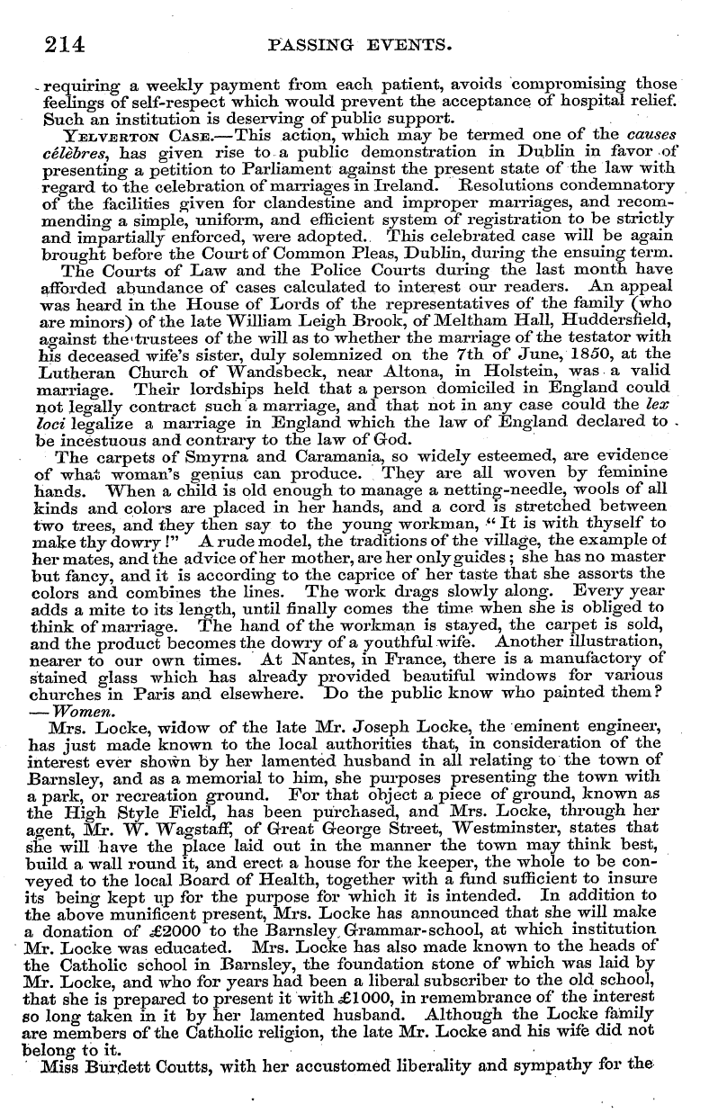 English Woman’s Journal (1858-1864): F Y, 1st edition - 214 Passing Events.