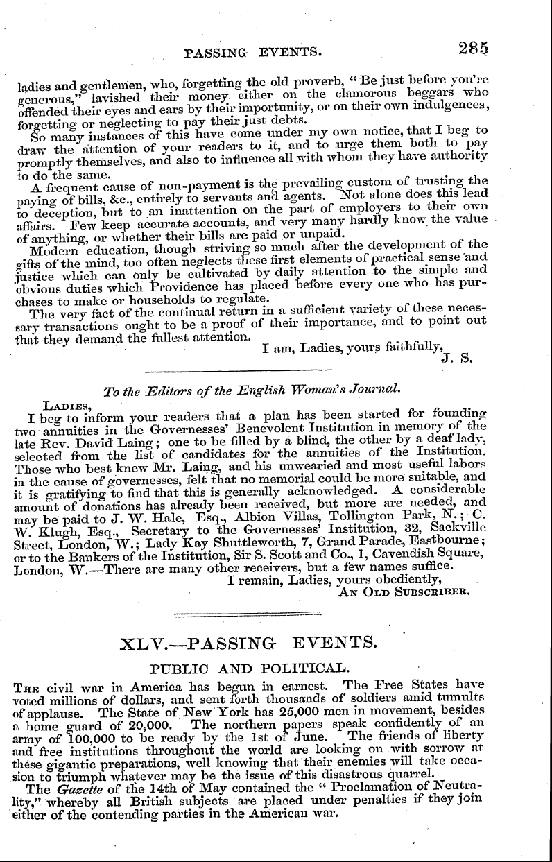 English Woman’s Journal (1858-1864): F Y, 1st edition - Xlv.—Passing Events.