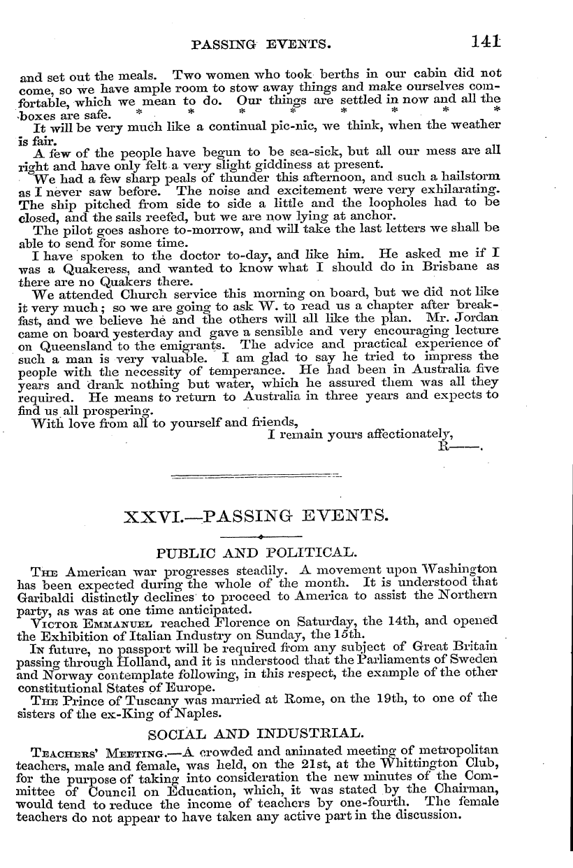 English Woman’s Journal (1858-1864): F Y, 1st edition - Passing Events. 141