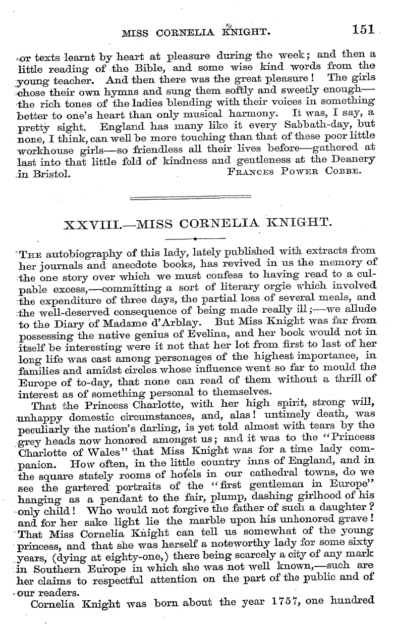 English Woman’s Journal (1858-1864): F Y, 1st edition - Xxviii.—Miss Cornelia Knight.