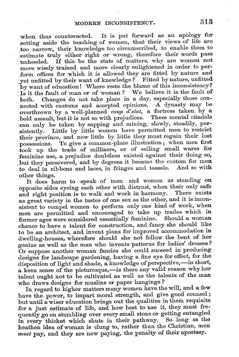 English Woman’s Journal (1858-1864): F Y, 1st edition - Modern Inconsistency. 313