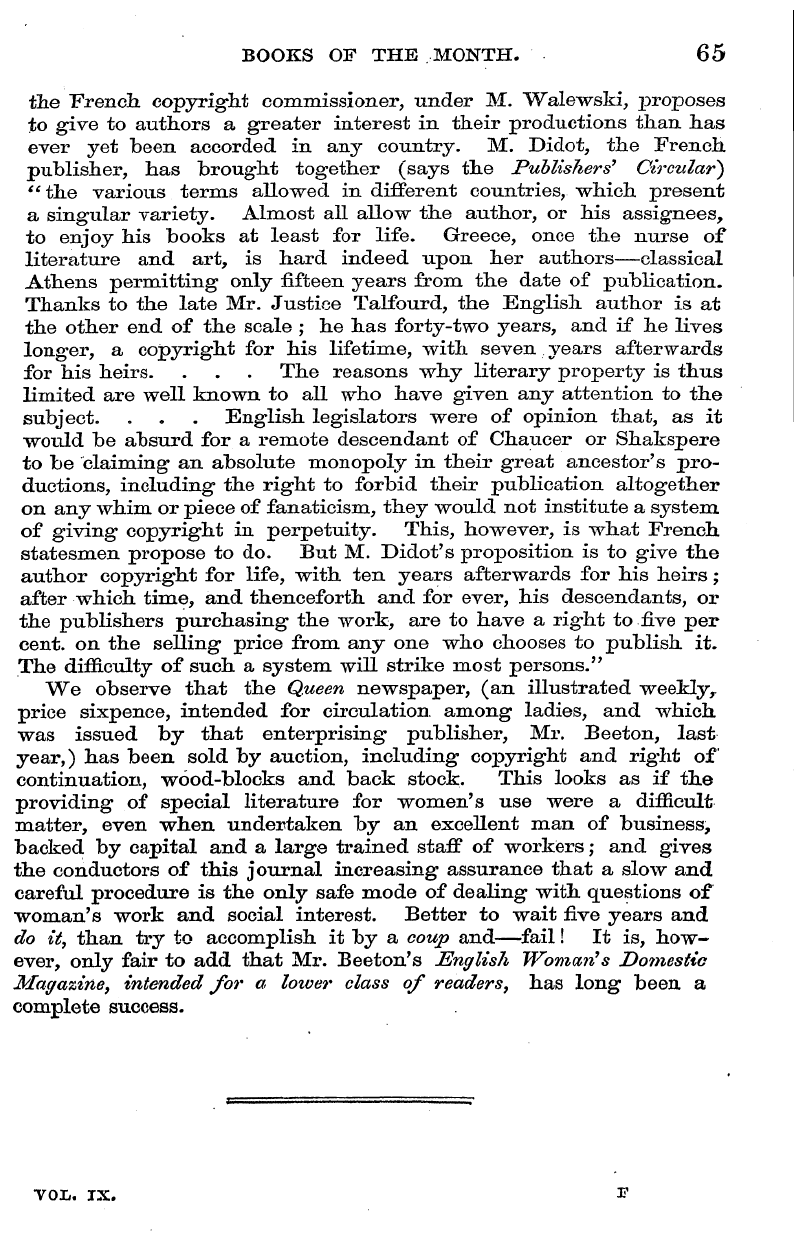 English Woman’s Journal (1858-1864): F Y, 1st edition - Books Of The Month. 65