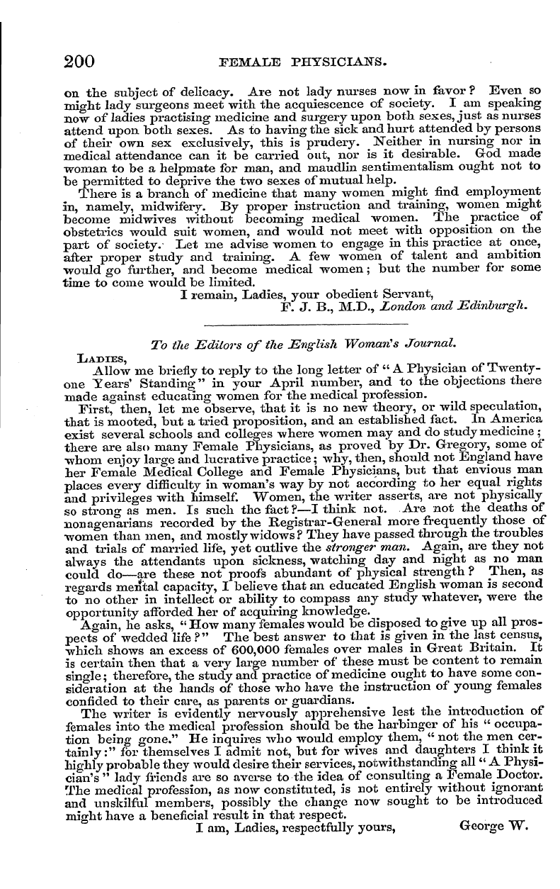 English Woman’s Journal (1858-1864): F Y, 1st edition - 200 Female Physicians.