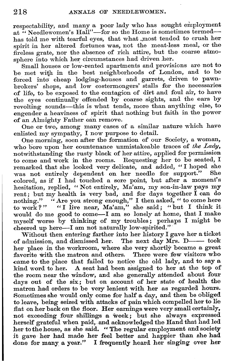 English Woman’s Journal (1858-1864): F Y, 1st edition - 218 Annals Cxf Needlewomen.