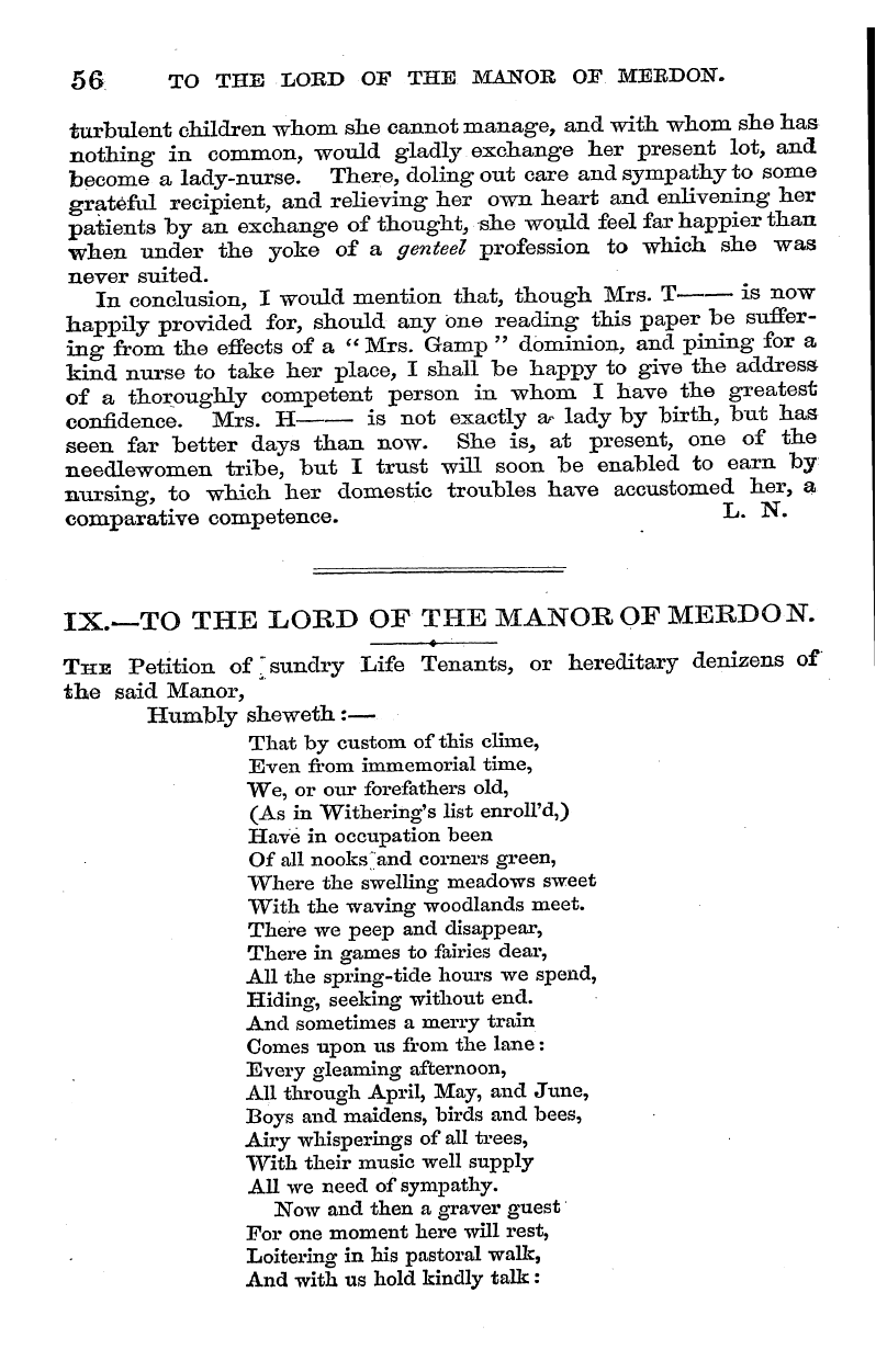 English Woman’s Journal (1858-1864): F Y, 1st edition - Ix.—To The Loed Of The Manor Op Meedok «...