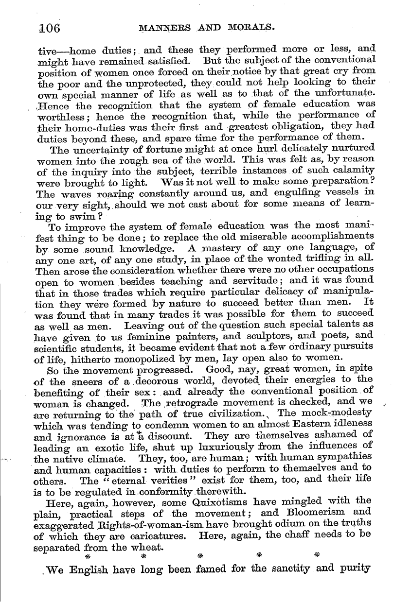 English Woman’s Journal (1858-1864): F Y, 1st edition - 106 Manners And Morals.