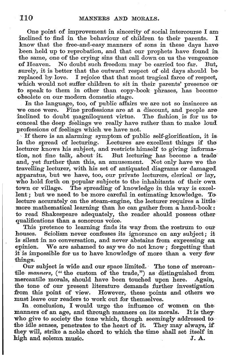 English Woman’s Journal (1858-1864): F Y, 1st edition - 110 Manners And Morals.