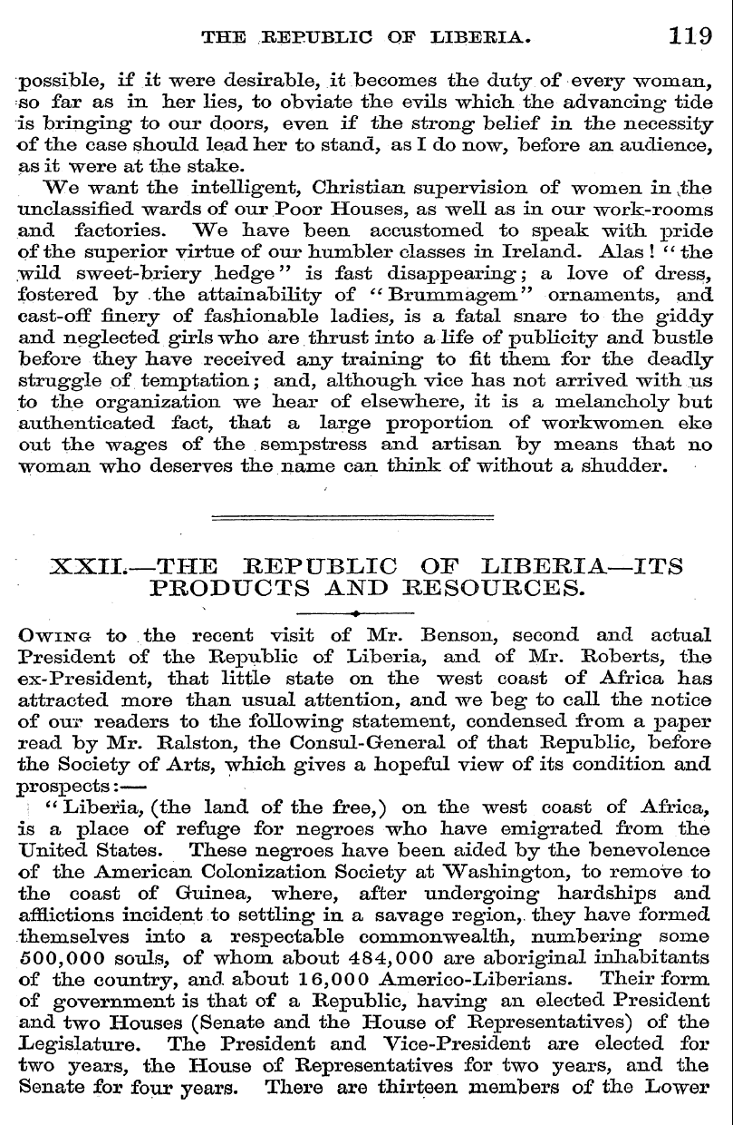 English Woman’s Journal (1858-1864): F Y, 1st edition - Xxil—The Republic Of Liberia—Its Product...