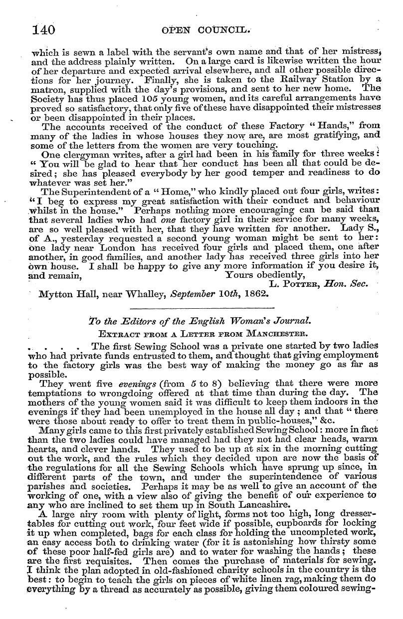 English Woman’s Journal (1858-1864): F Y, 1st edition - To The Jeditors Of The English Woman's J...