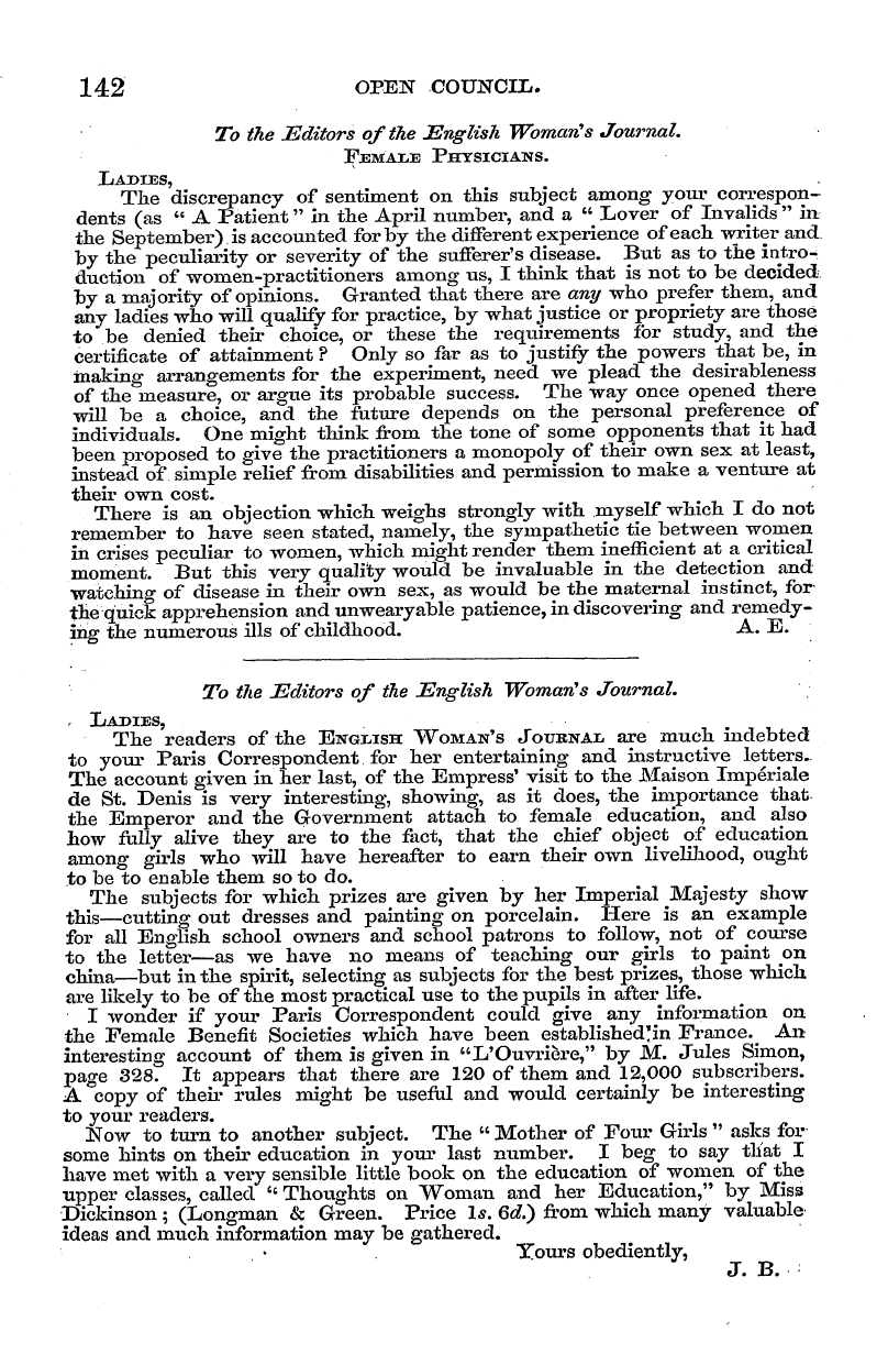 English Woman’s Journal (1858-1864): F Y, 1st edition - To The Editors Of The English Woman's Jo...