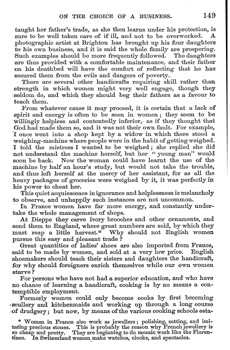 English Woman’s Journal (1858-1864): F Y, 1st edition - On The Choice Of A Business. 149