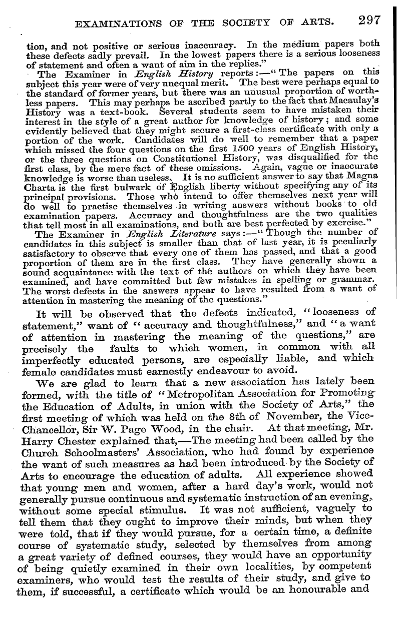 English Woman’s Journal (1858-1864): F Y, 1st edition - Examinations Of The Society Of Arts. 297